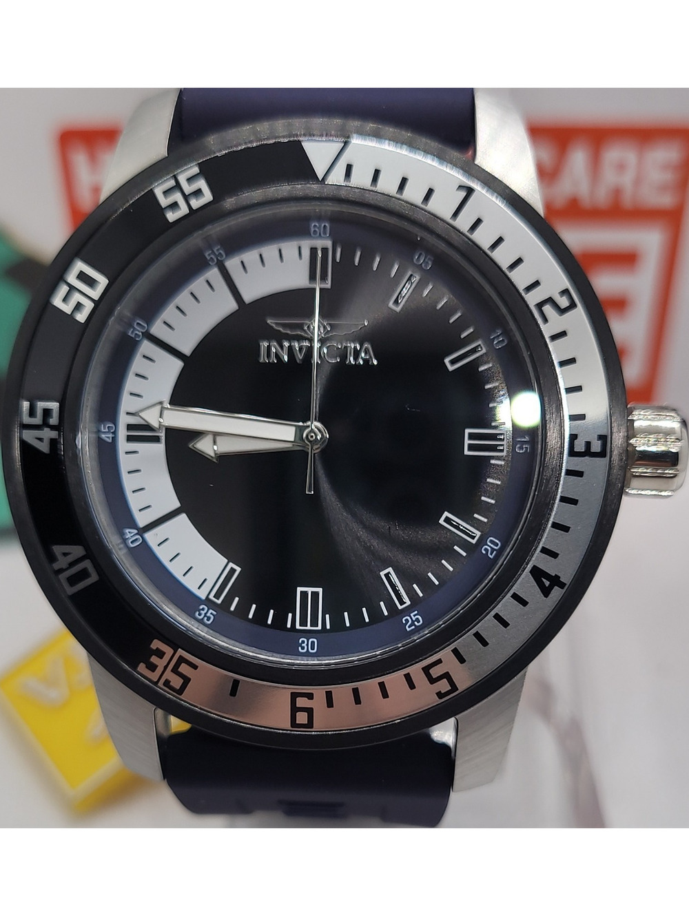 235 invicta specialty compass 45mm Men's watch black dial blue silicone band